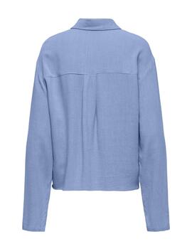 Camisa Only Solvi fluida azul cielo de lino para mujer