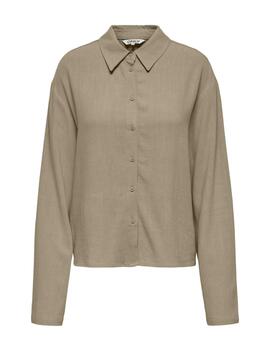 Camisa Only Solvi fluida beige de lino regular para mujer