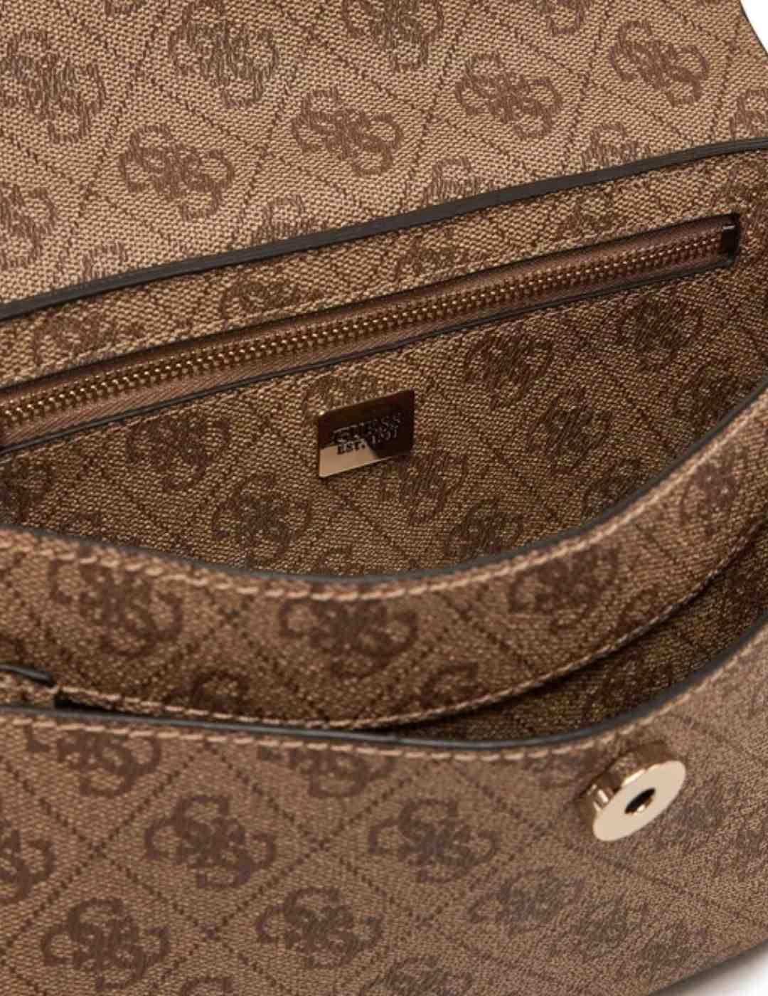 Bolso Guess Brenton de hombro camel con logotipo para mujer