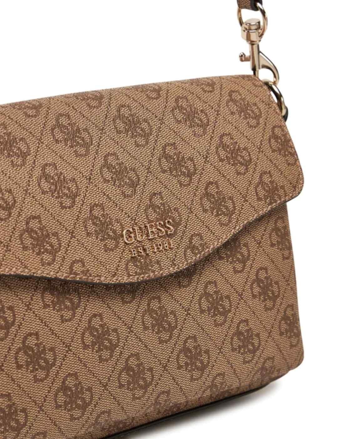 Bolso Guess Brenton de hombro camel con logotipo para mujer