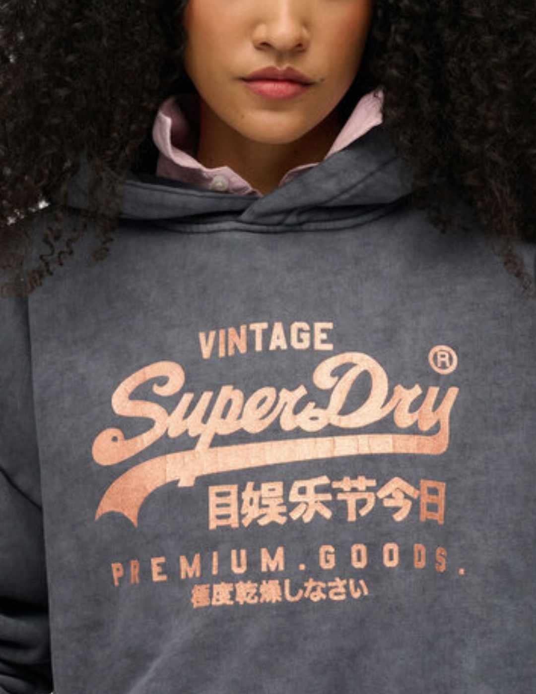 Sudadera Superdry Metallic gris con capucha para mujer