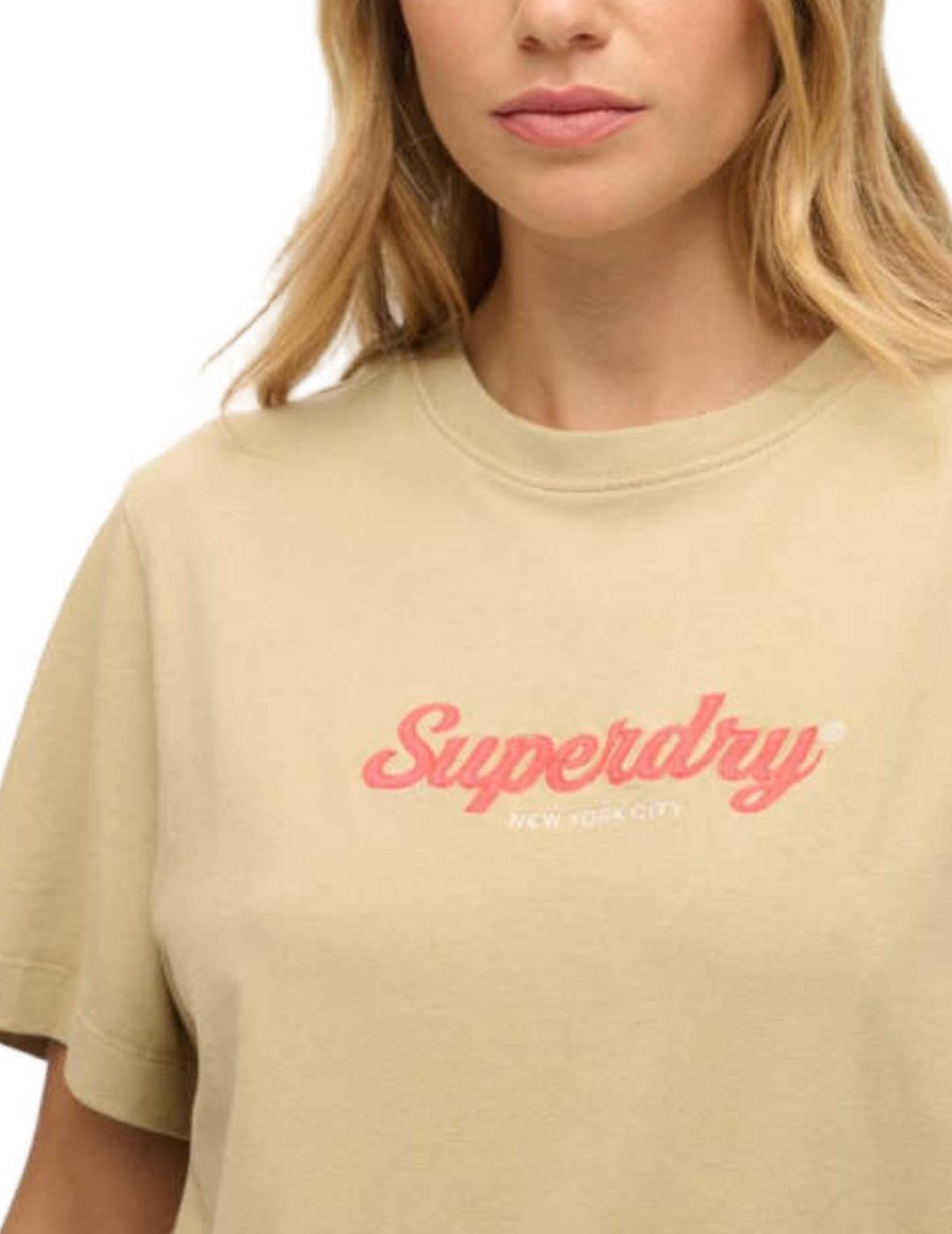 Camiseta Superdry Country Club beige manga corta para mujer