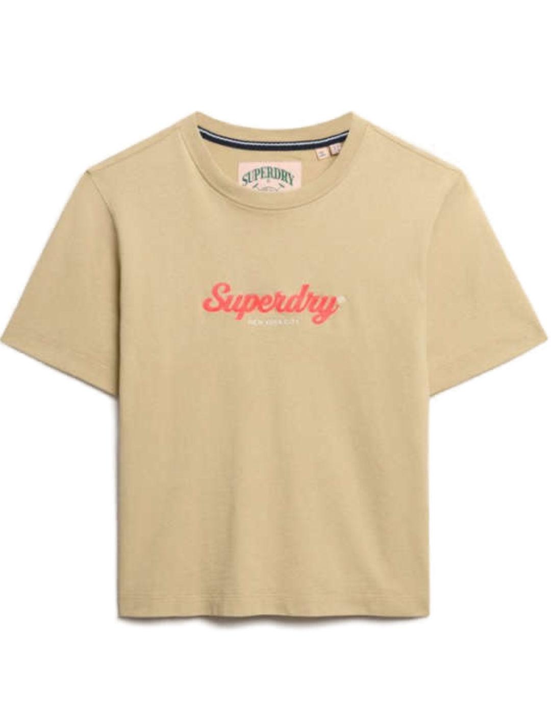 Camiseta Superdry Country Club beige manga corta para mujer