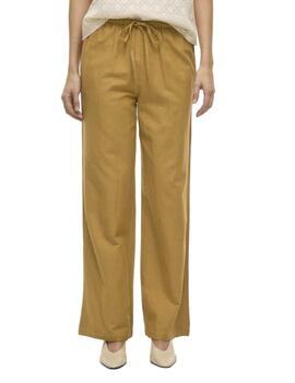 Pantalón Vila Prisilla mostaza de lino loose para mujer