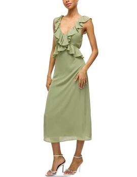 Vestido Vila Elke largo verde volantes para mujer