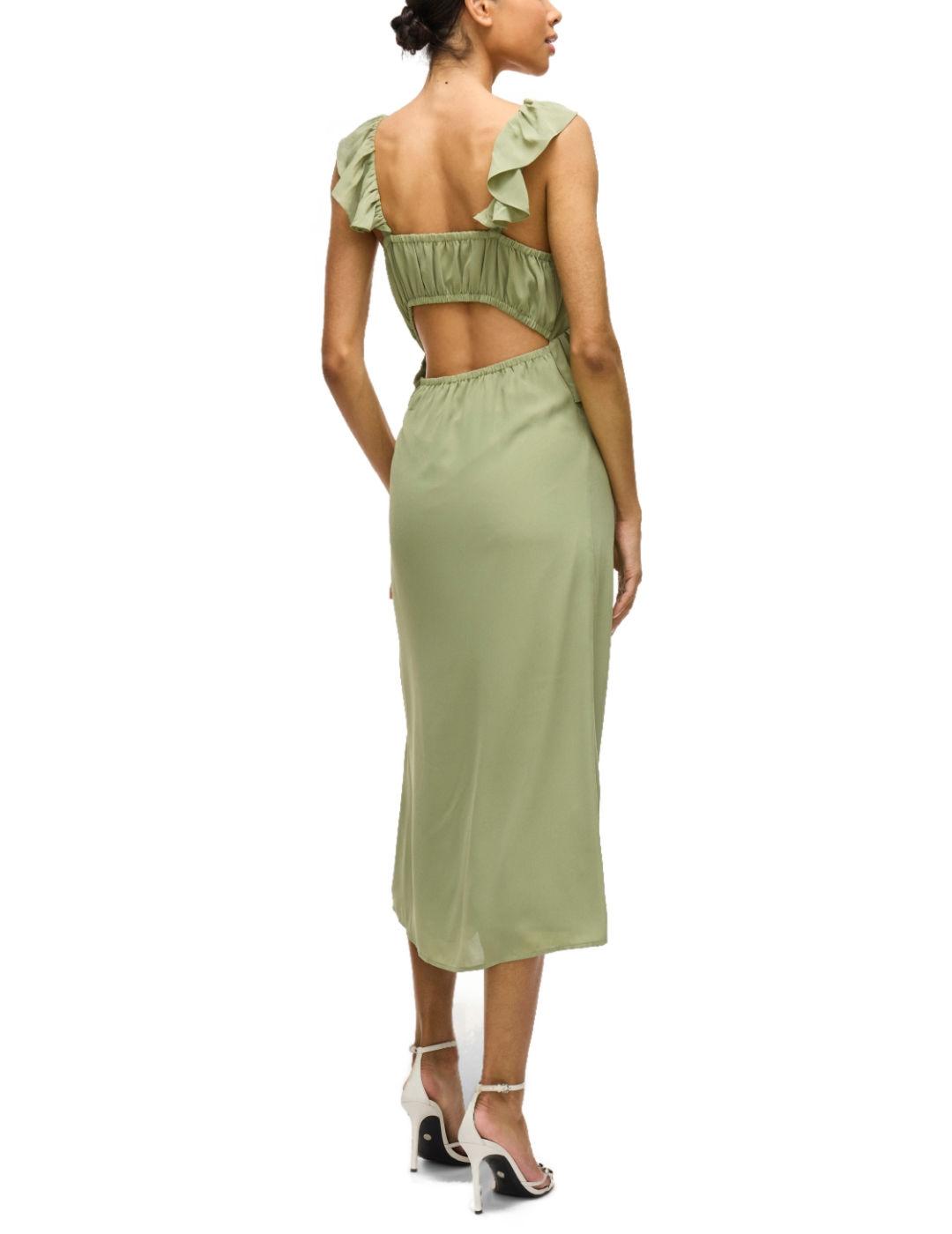 Vestido Vila Elke largo verde volantes para mujer