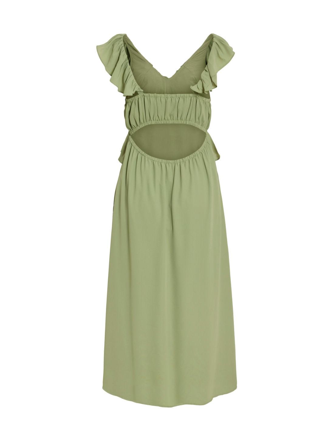 Vestido Vila Elke largo verde volantes para mujer