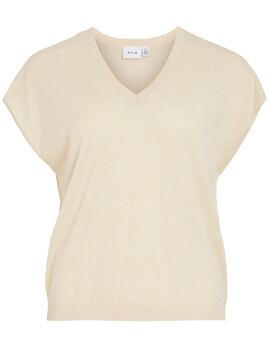 Camiseta Vila Desha beige manga corta para mujer