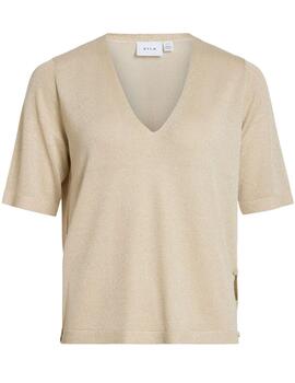 Camiseta Vila Anta cuello V beige manag corta para mujer