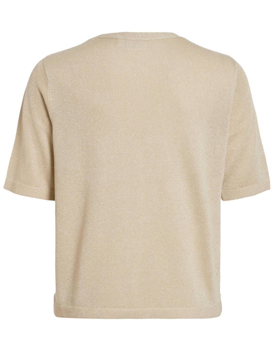 Camiseta Vila Anta cuello V beige manag corta para mujer