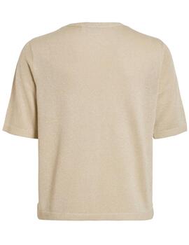Camiseta Vila Anta cuello V beige manag corta para mujer