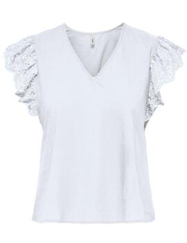 Camiseta Only Lou blanca troquelada con volantes para mujer