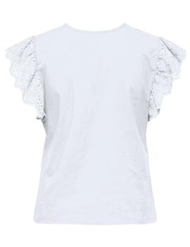 Camiseta Only Lou blanca troquelada con volantes para mujer