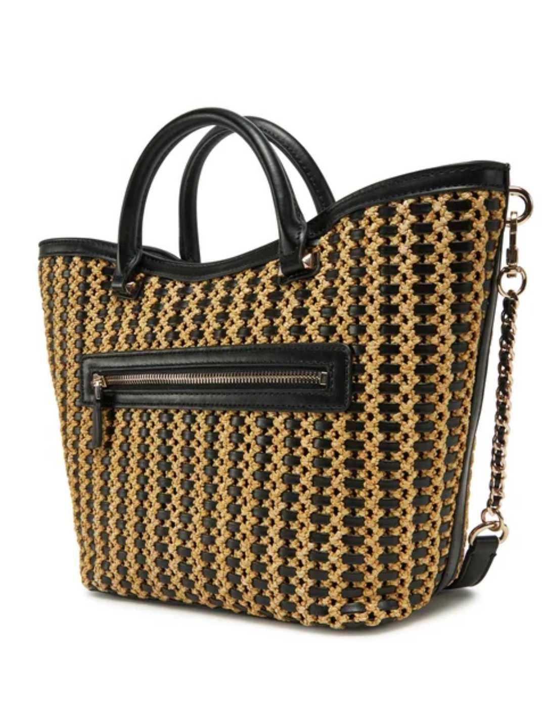 Bolso bandolera Guess Atalia Tote rafia negro para mujer