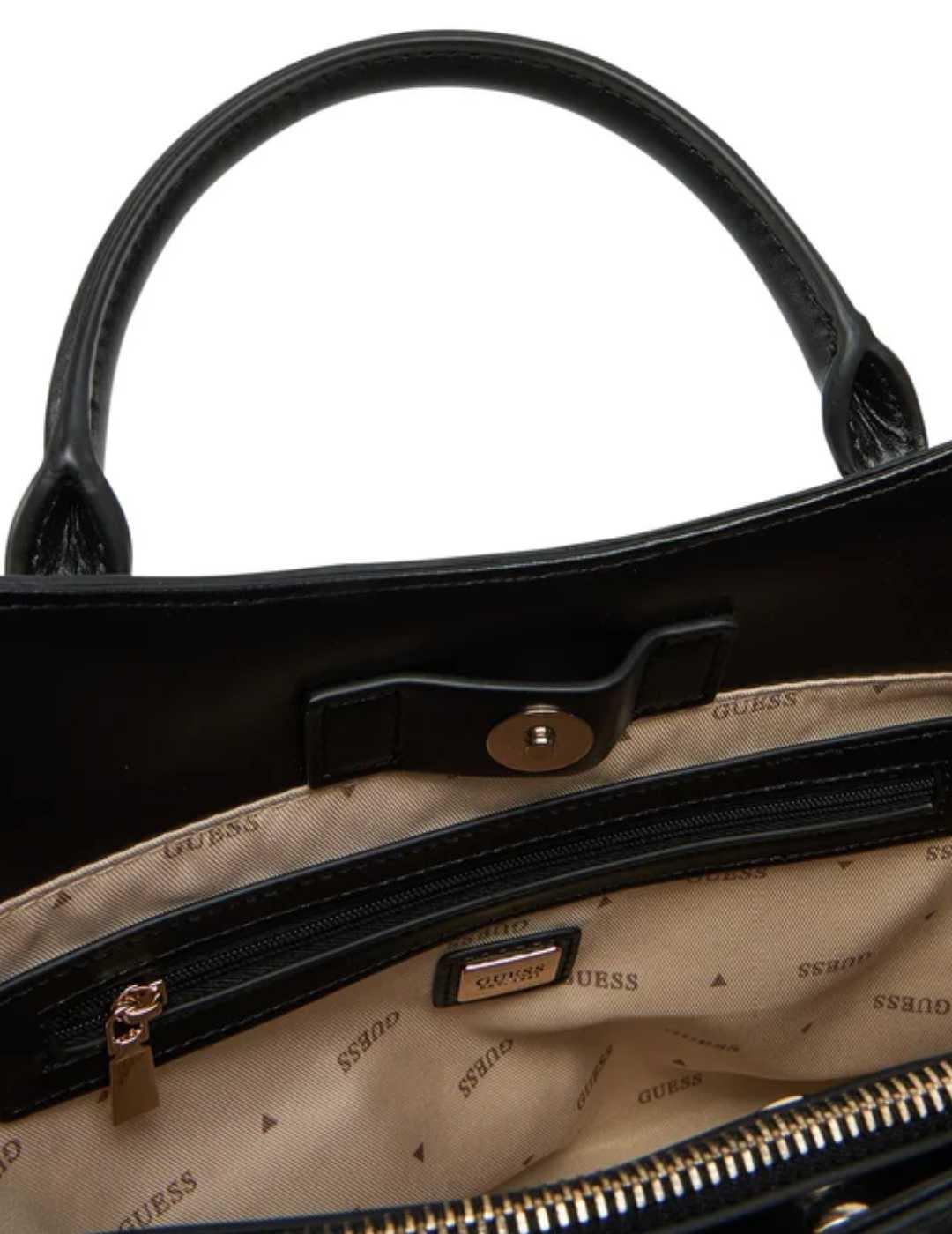 Bolso bandolera Guess Atalia Tote rafia negro para mujer