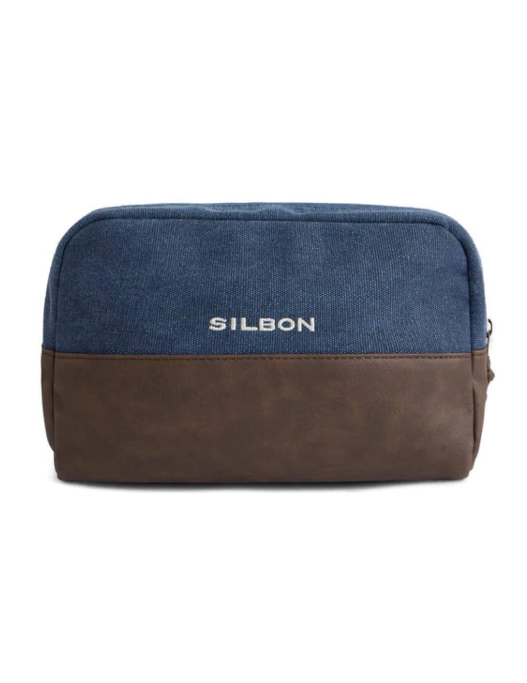 Neceser de viaje Silbon clásiico azul marino y marrón unisex