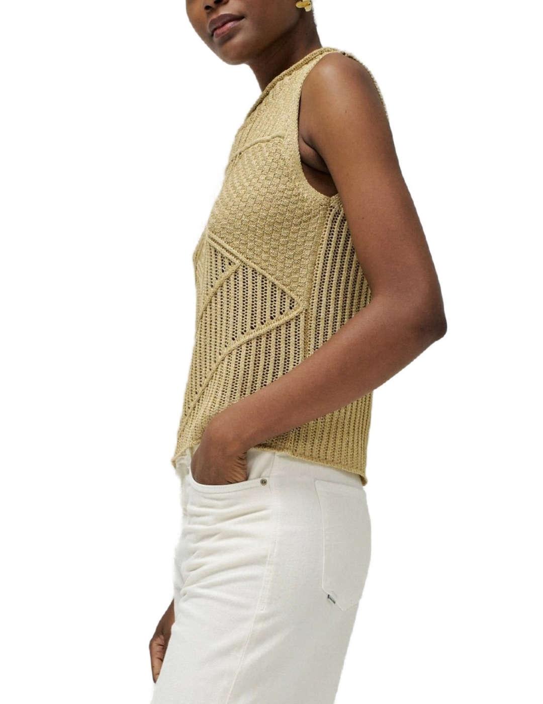 Top Salsa dorado punto tirante ancho para mujer