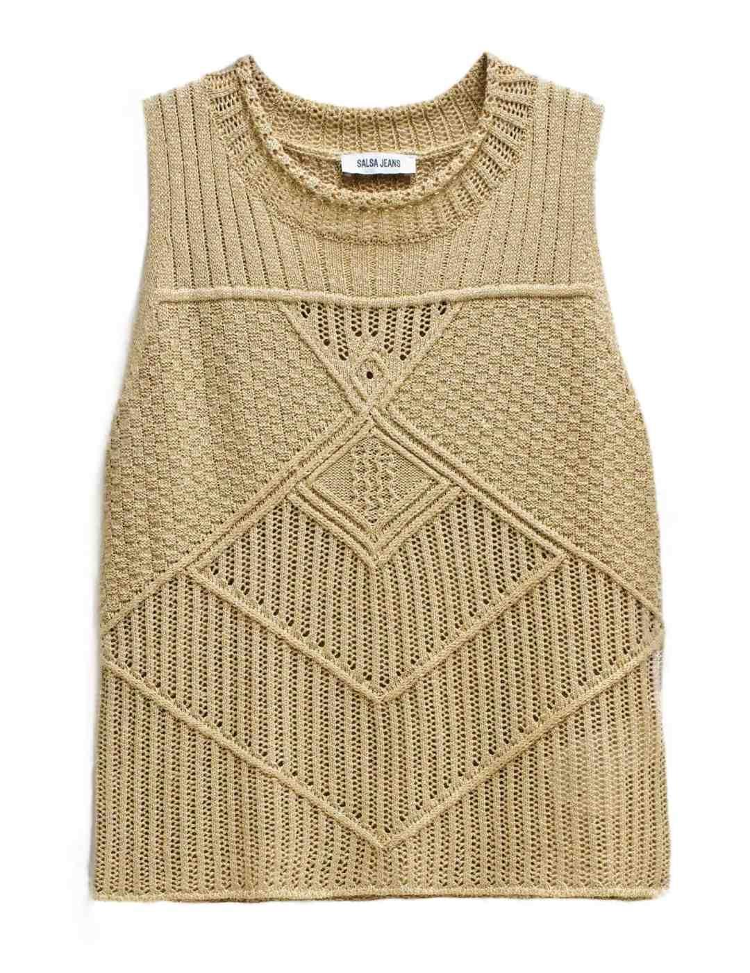Top Salsa dorado punto tirante ancho para mujer