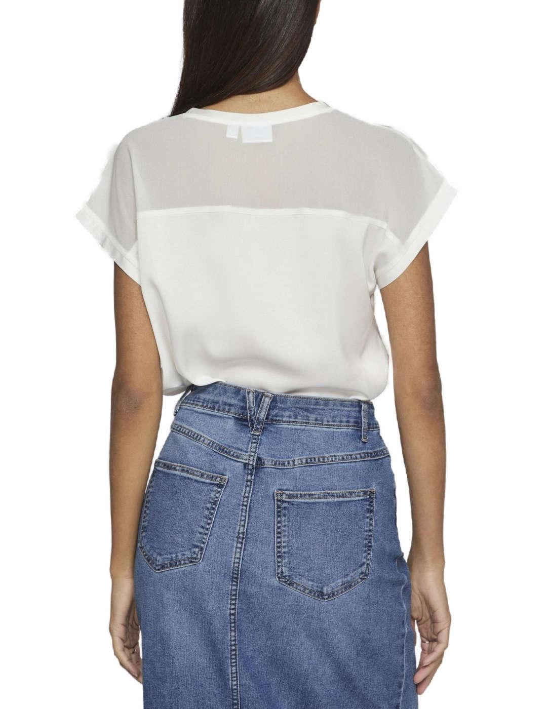 Camiseta Vila Ellette blanco manga corta para mujer