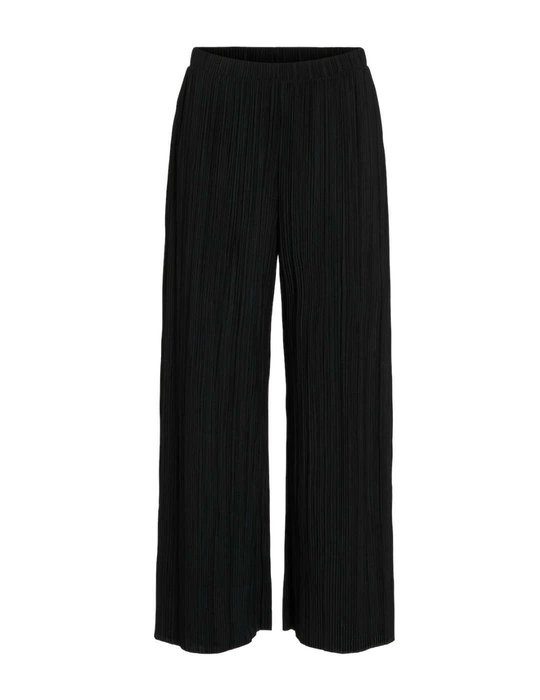 Pantalón de tela Vila Plisa culotte negro plisado para mujer