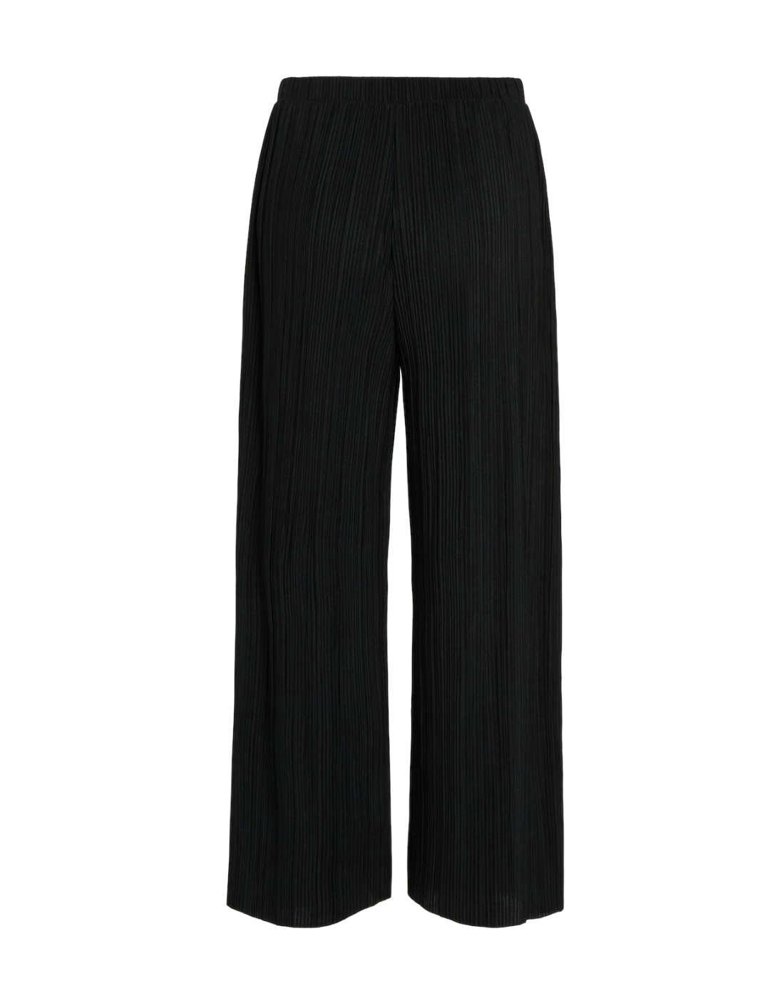 Pantalón de tela Vila Plisa culotte negro plisado para mujer