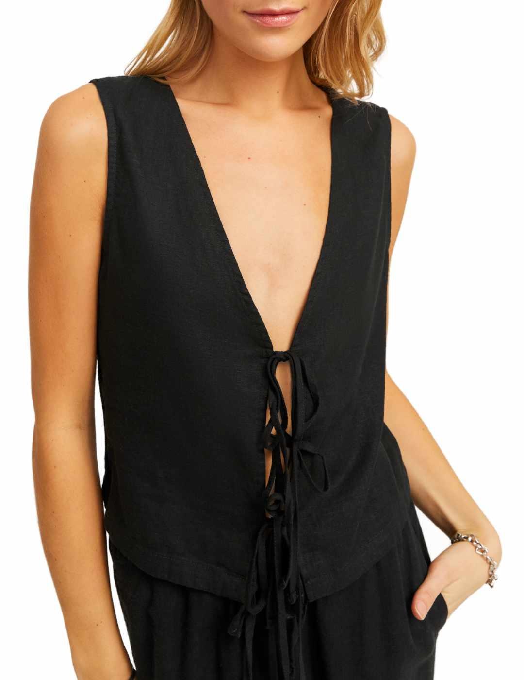 Blusa JJXX Breeze negro tirantes de lino para mujer