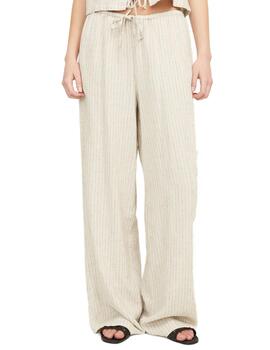 Pantalón JJXX Breeze beige rayas de lino para mujer