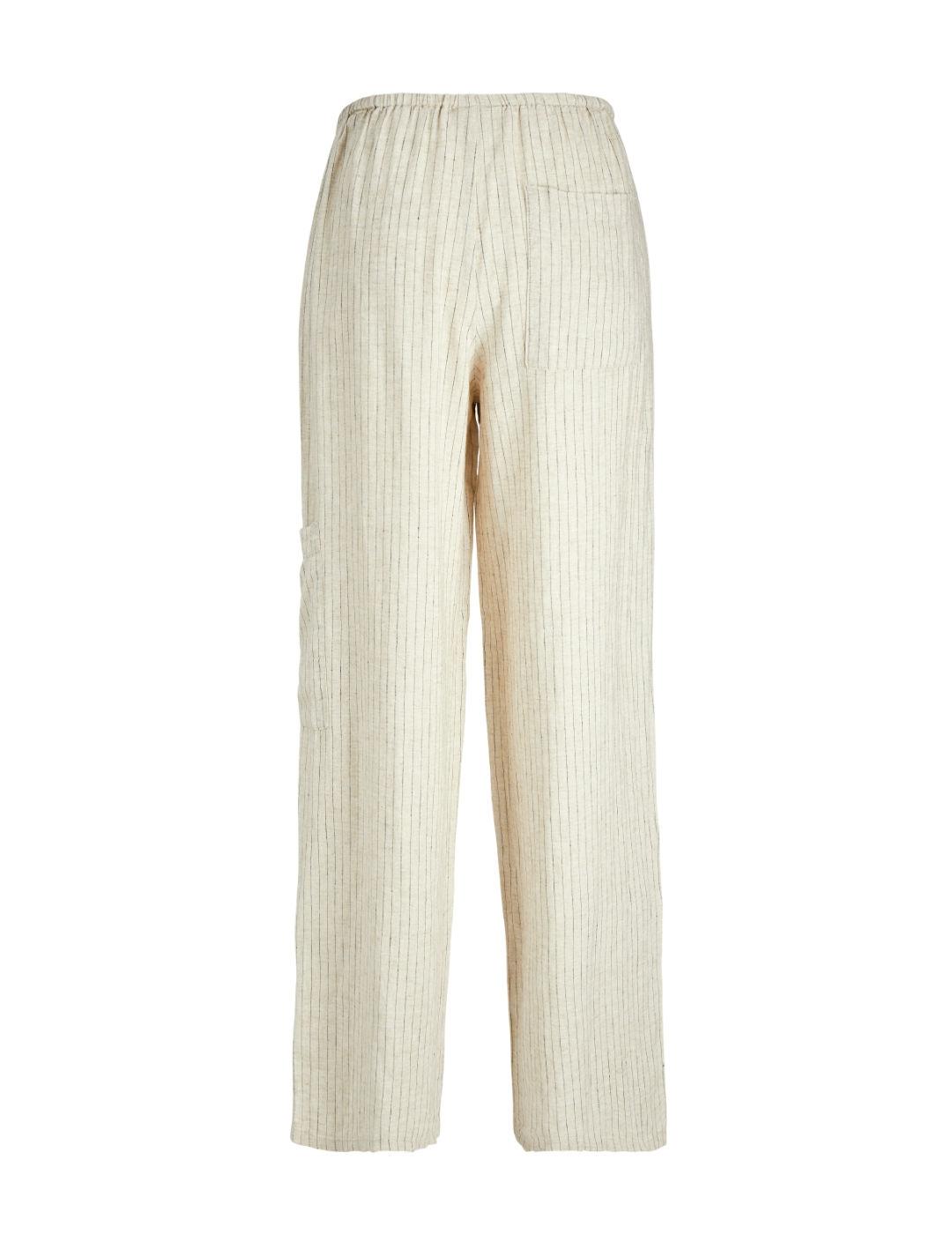 Pantalón JJXX Breeze beige rayas de lino para mujer