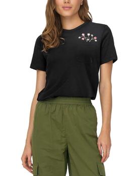 Camiseta Only Polly negro flores manga corta para mujer