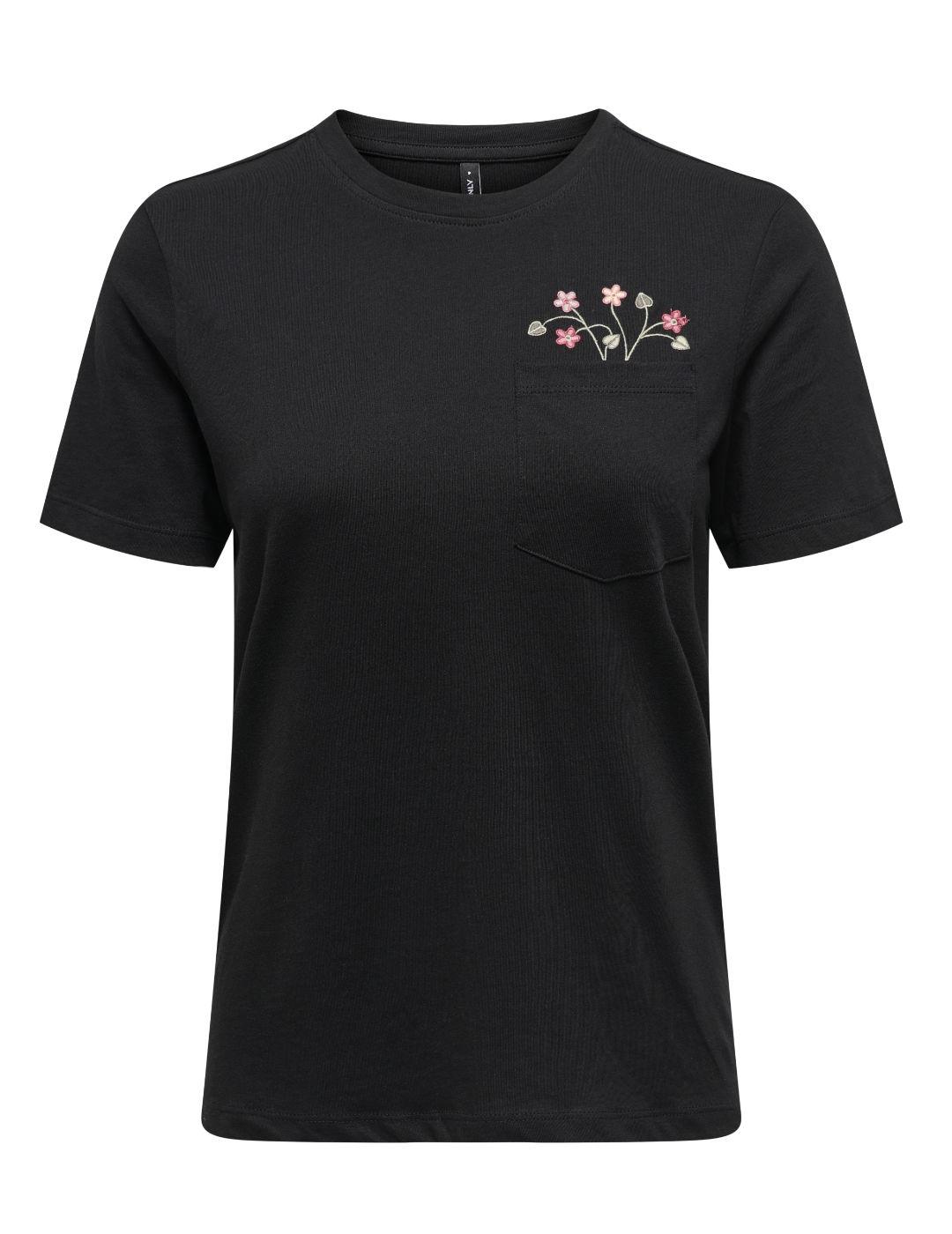 Camiseta Only Polly negro flores manga corta para mujer