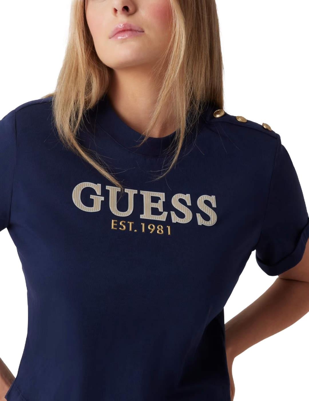 Camiseta Guess Cropped azul marino manga corta para mujer