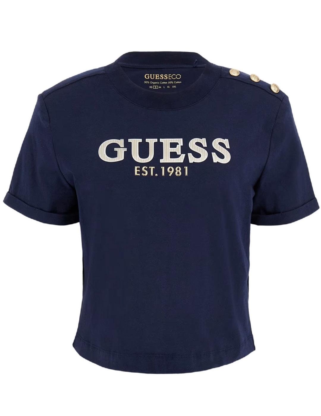 Camiseta Guess Cropped azul marino manga corta para mujer