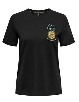 Camiseta Only Kita negra piña manga corta para mujer