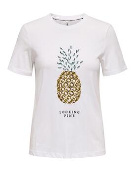 Camiseta Only Kita blanca piña manga corta para mujer