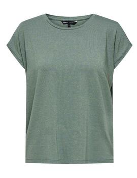 Camiseta Only Claudia verde rayas oro manga corta para mujer