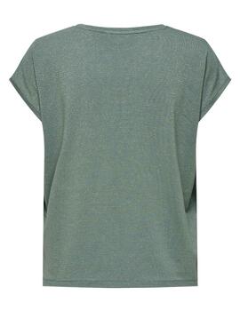 Camiseta Only Claudia verde rayas oro manga corta para mujer