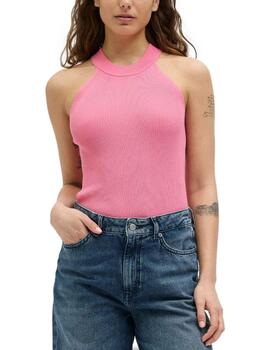 Camiseta básica JJXX Sofia rosa chicle cuello halter mujer