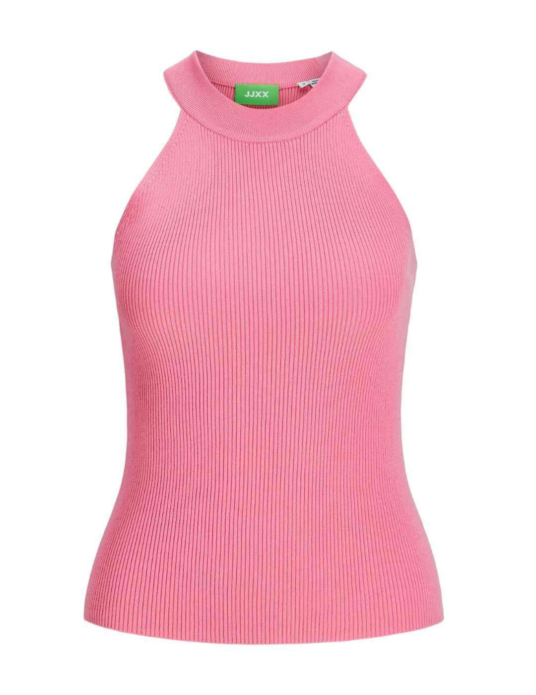 Camiseta básica JJXX Sofia rosa chicle cuello halter mujer