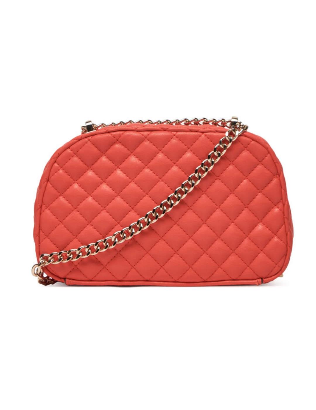 Bolso bandolera Guess Rianee mini coral guateado para mujer