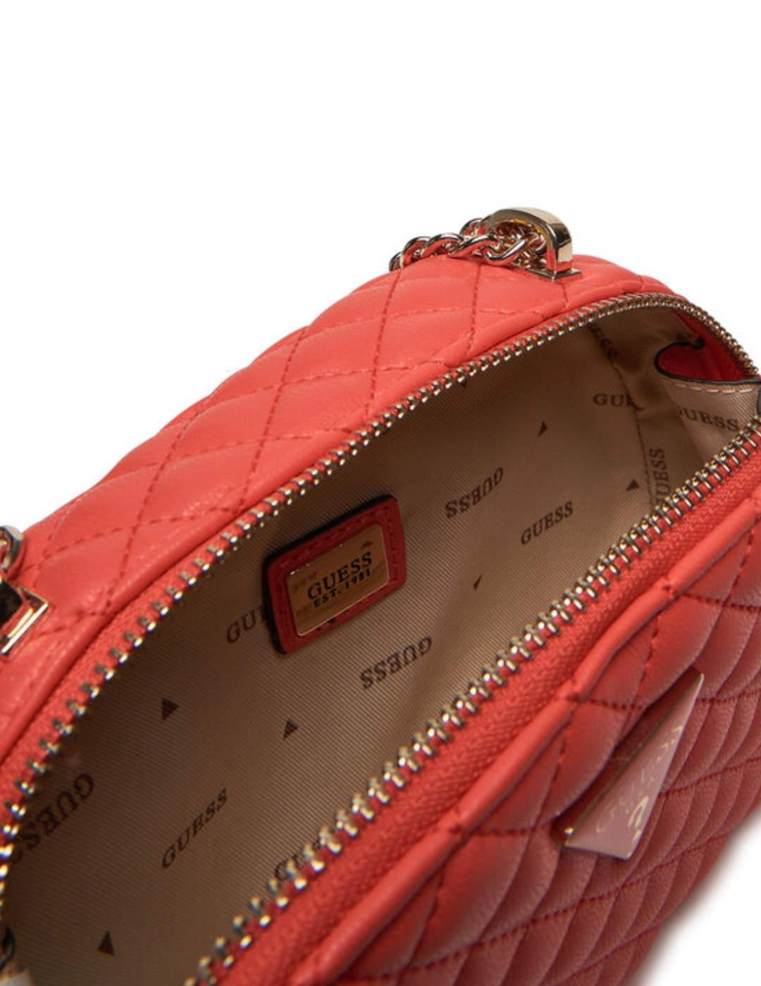 Bolso bandolera Guess Rianee mini coral guateado para mujer