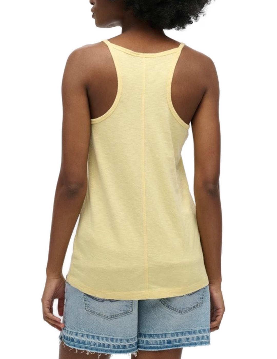 Camiseta básica Superdry tirantes amarillo pastel para mujer