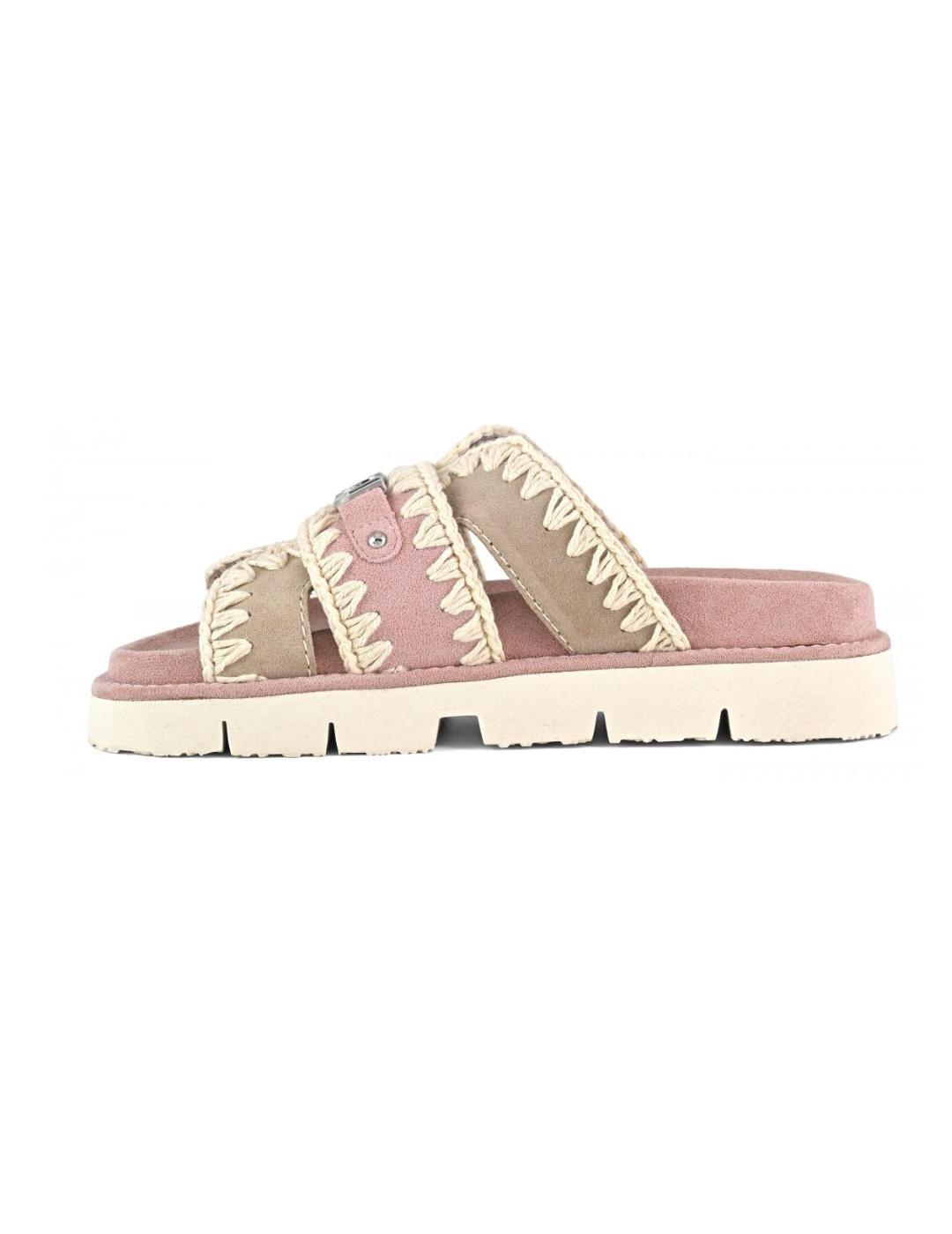 Sandalia Mou bicolor rosa beige de serraje para mujer