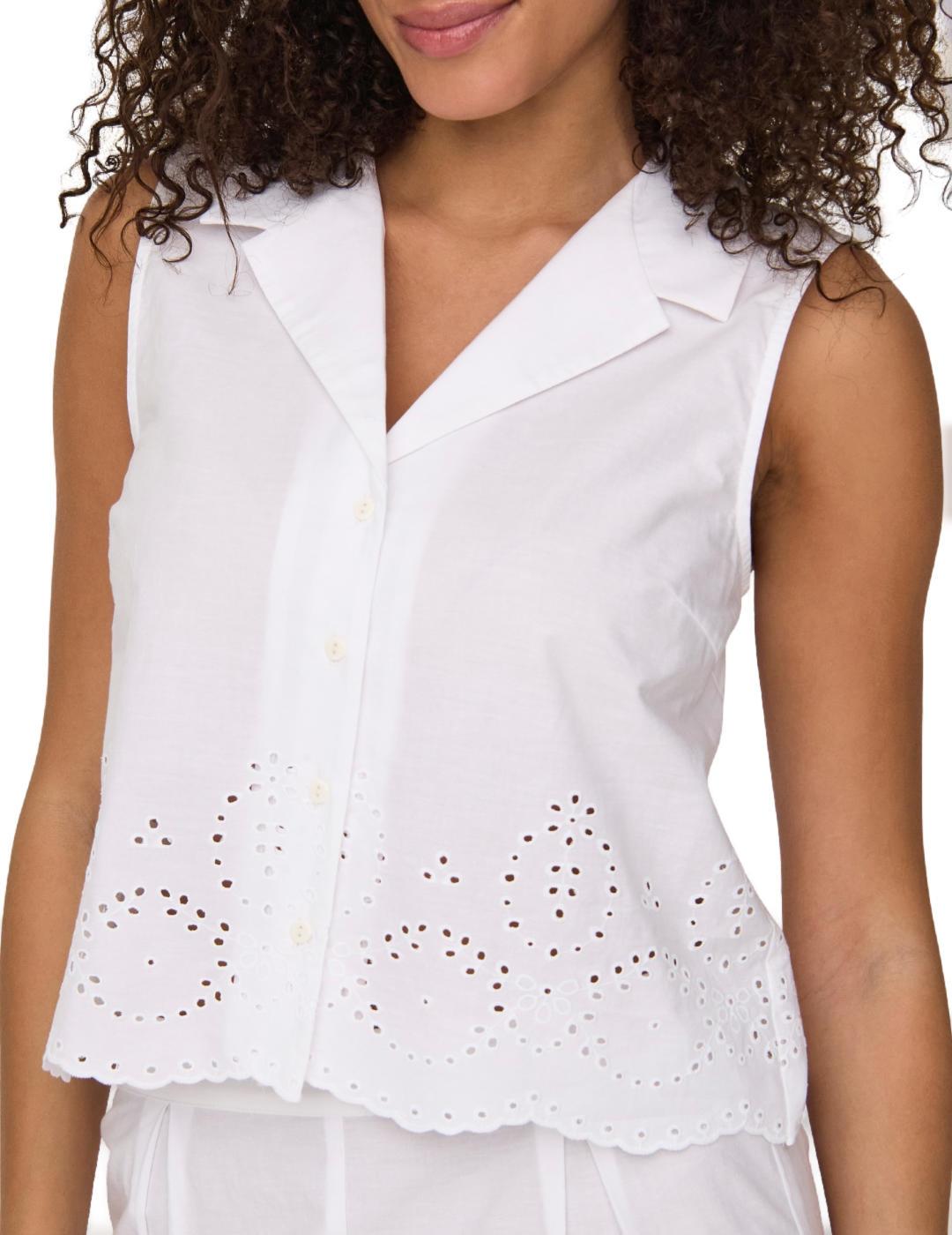 Camisa Only Roxanne sisa blanca troquelado para mujer