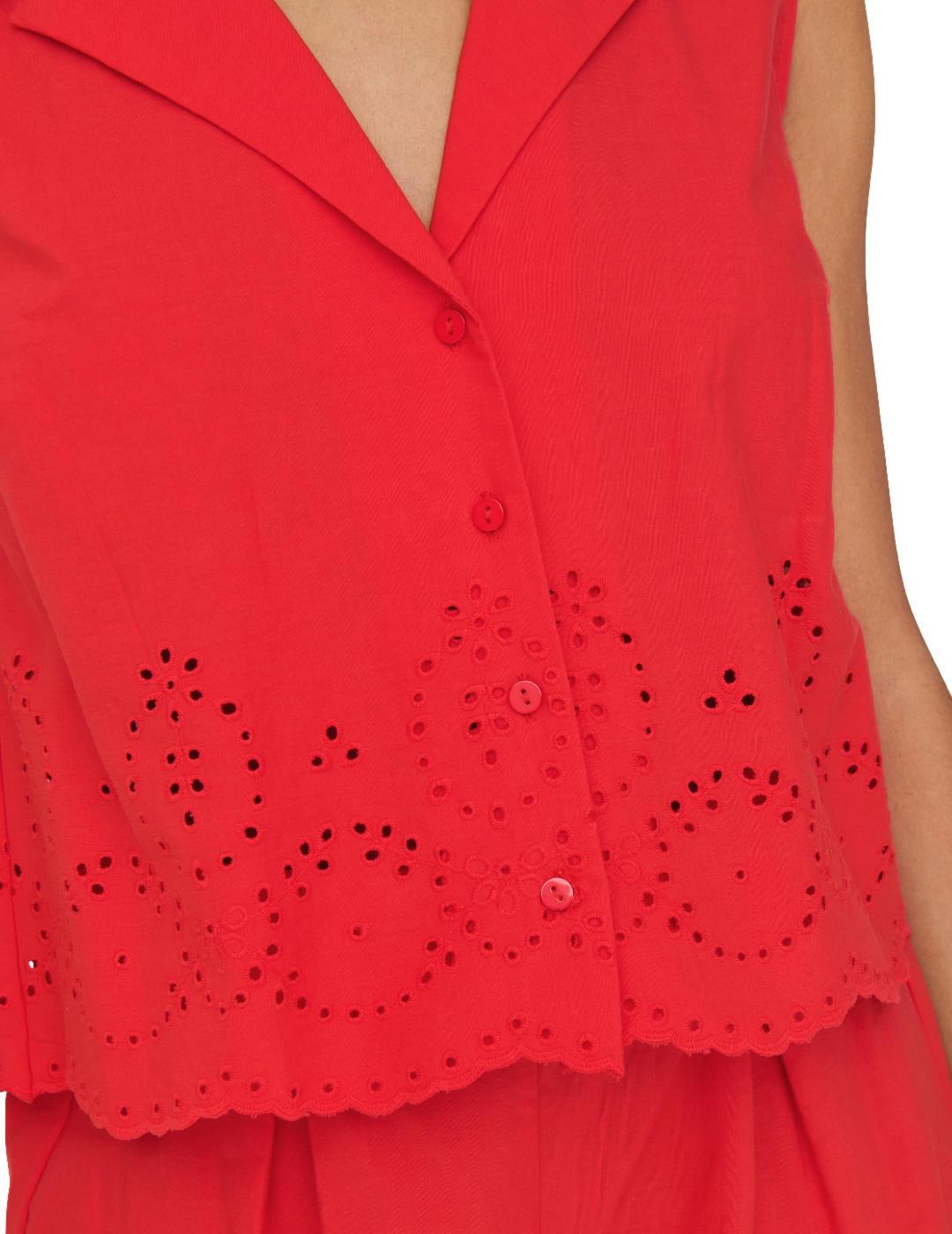 Camisa Only Roxanne sisa roja troquelado para mujer