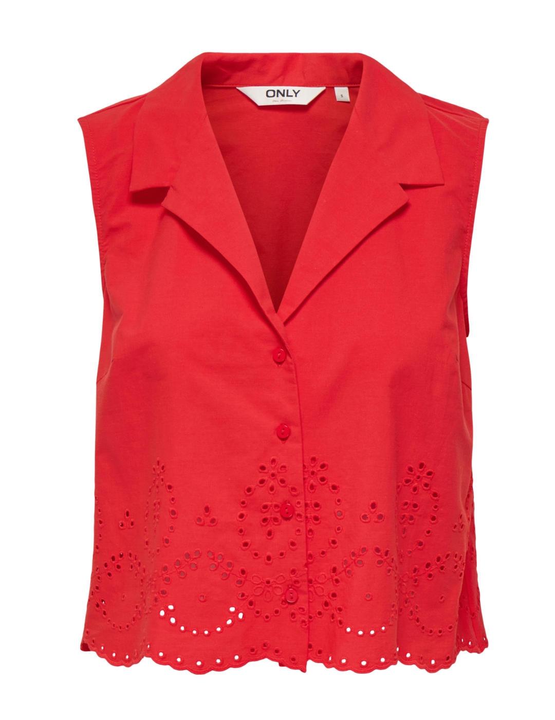 Camisa Only Roxanne sisa roja troquelado para mujer