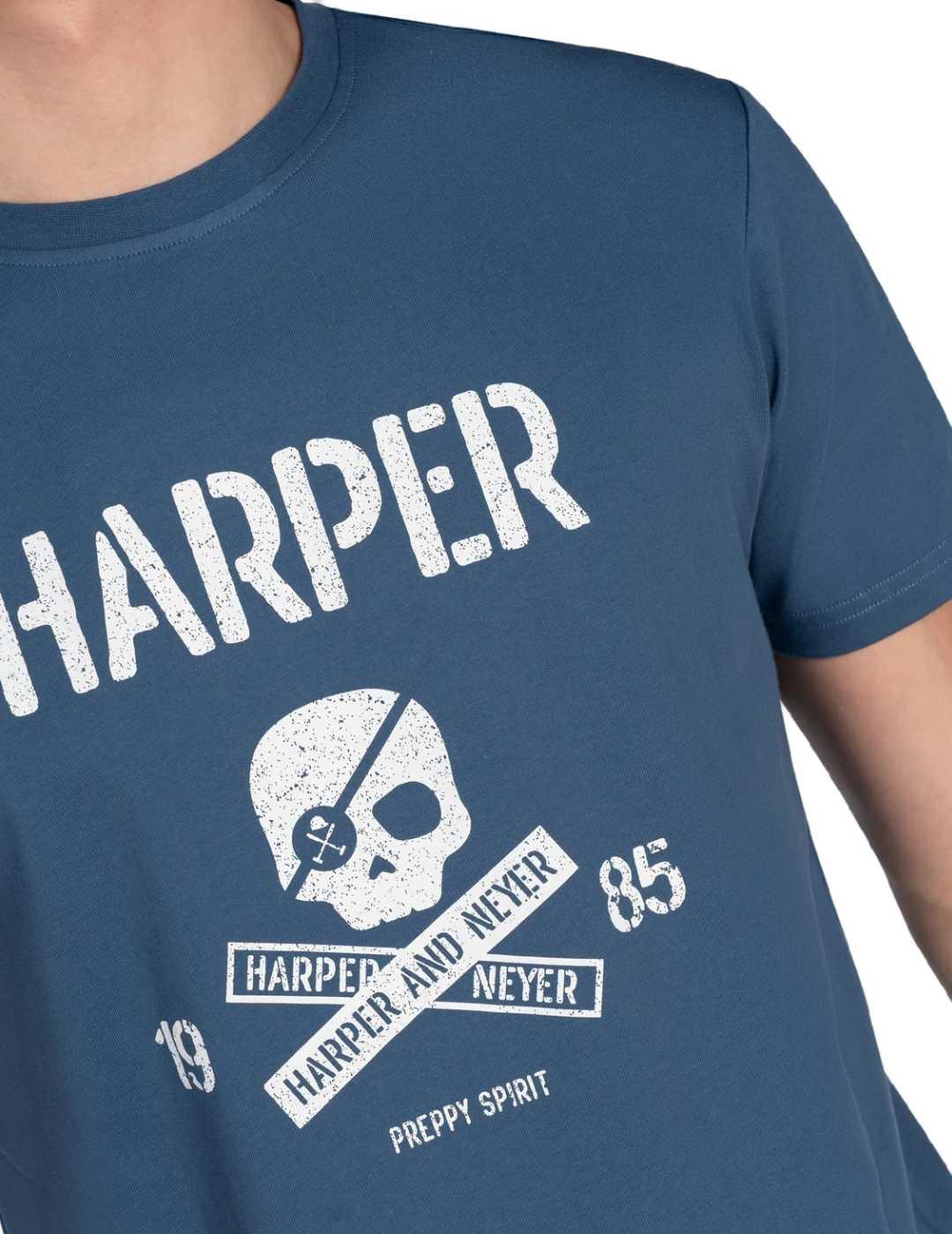 Camiseta Harper&Neyer Skull azul manga corta para hombre