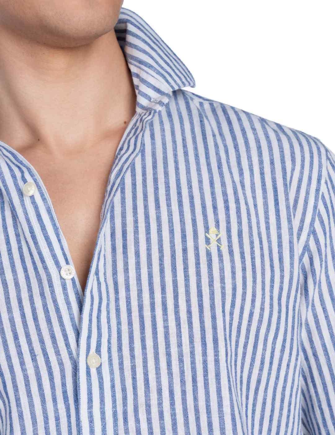 Camisa Harper & Neyer polera rayas azules de lino hombre