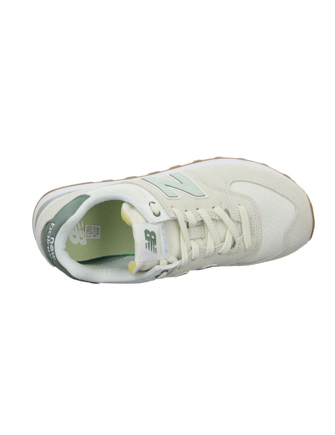 Zapatillas deportivas New Balance 574 crema y verde de mujer