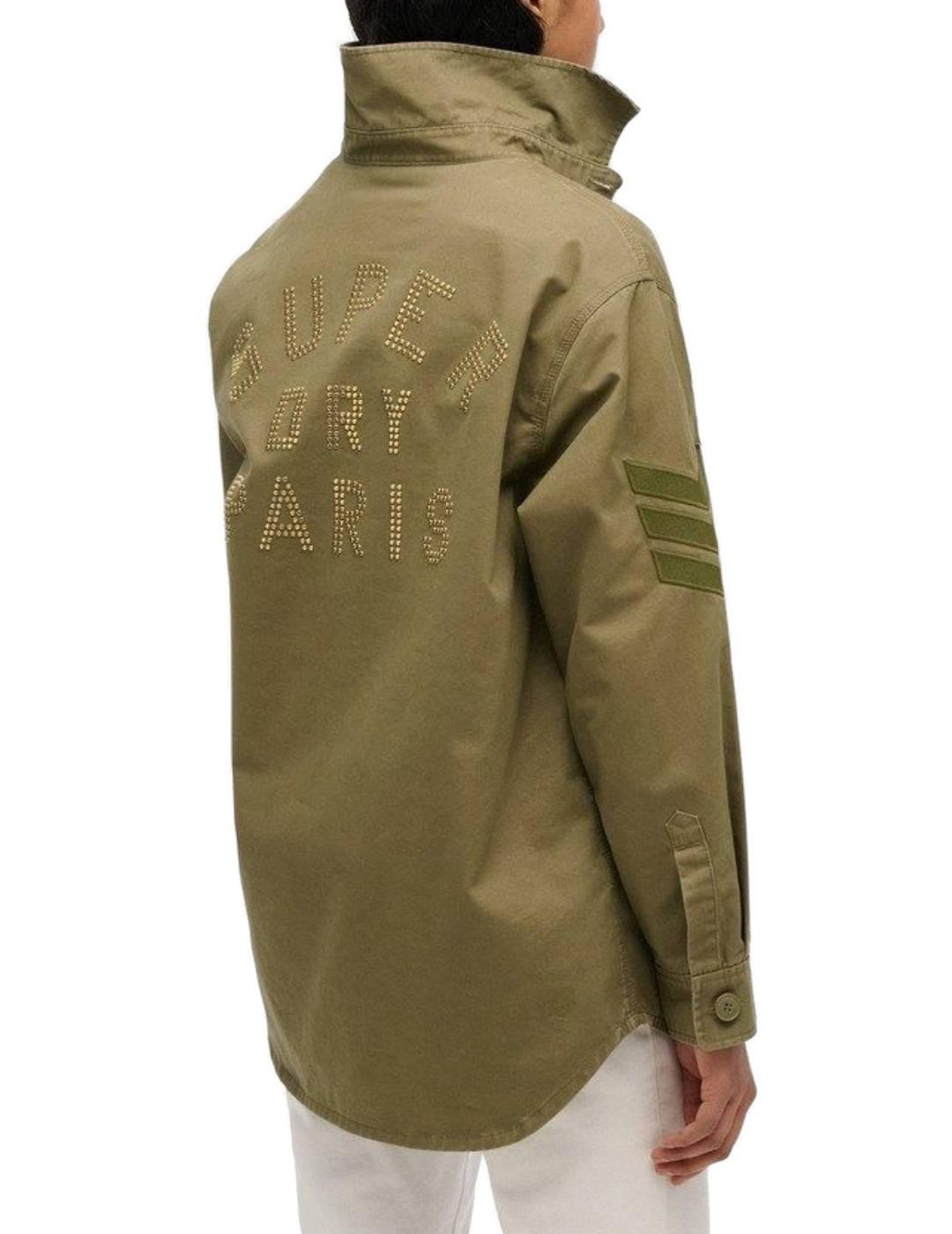 Sobrecamisa Superdry verde militar pedrería para mujer