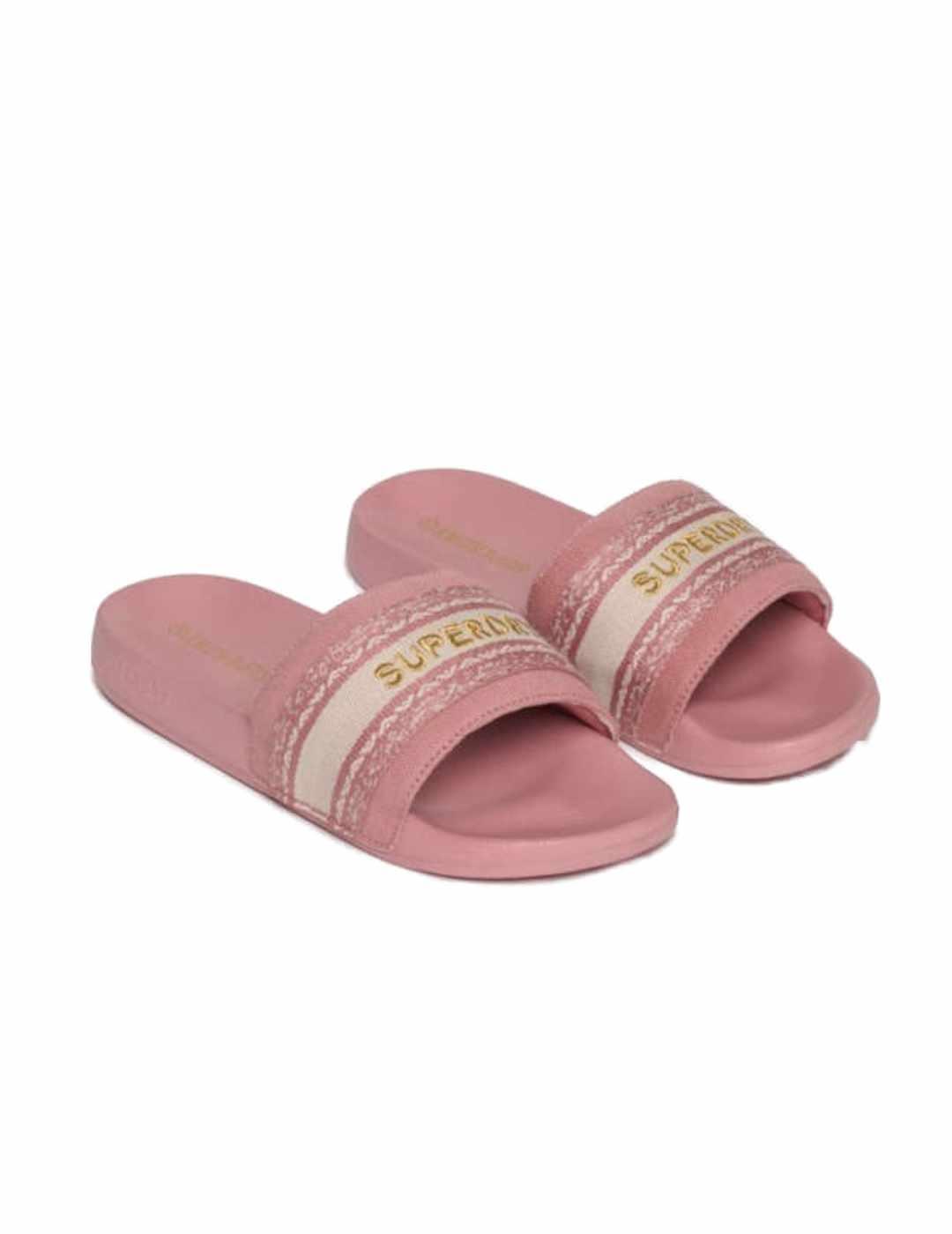 Chanclas Superdry Interest rosa y beige para mujer